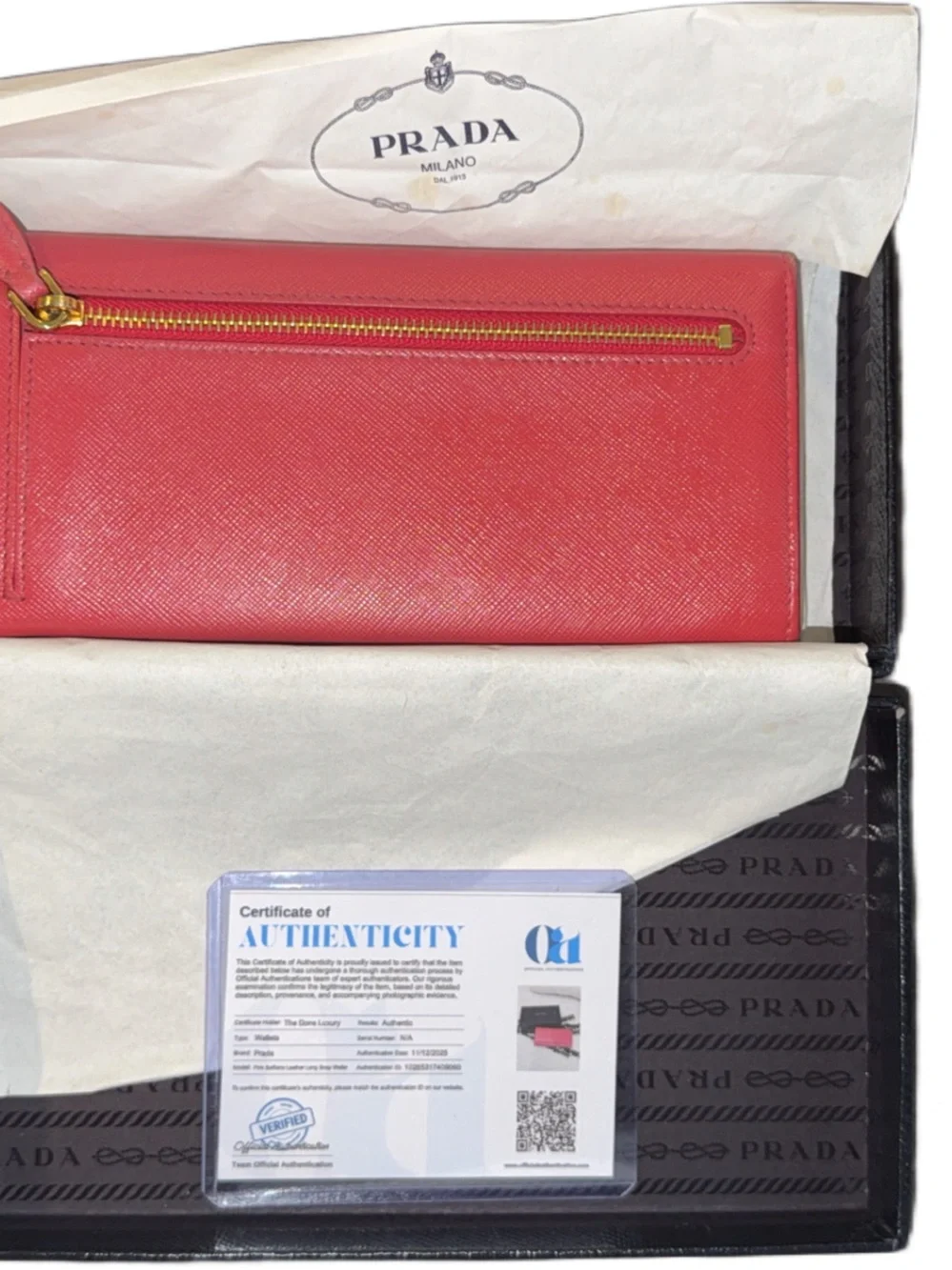 Prada Saffiano Leather Continental Wallet in Red with Gold Logo